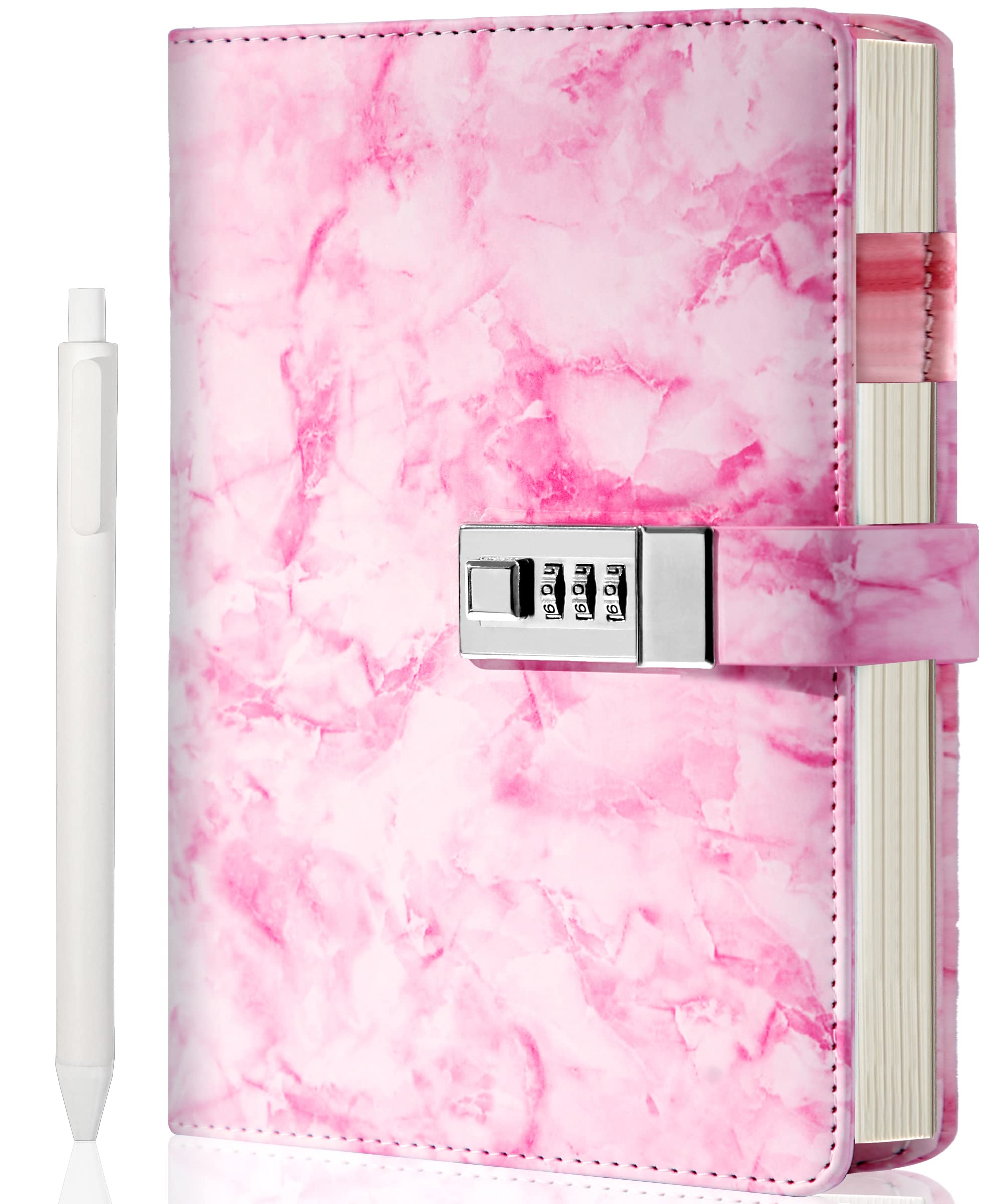 CAGIE Marble Diary with Lock for Girls and Women Waterproof Journal with Lock 192 Pages Secret Girls Locked Diary with Pen