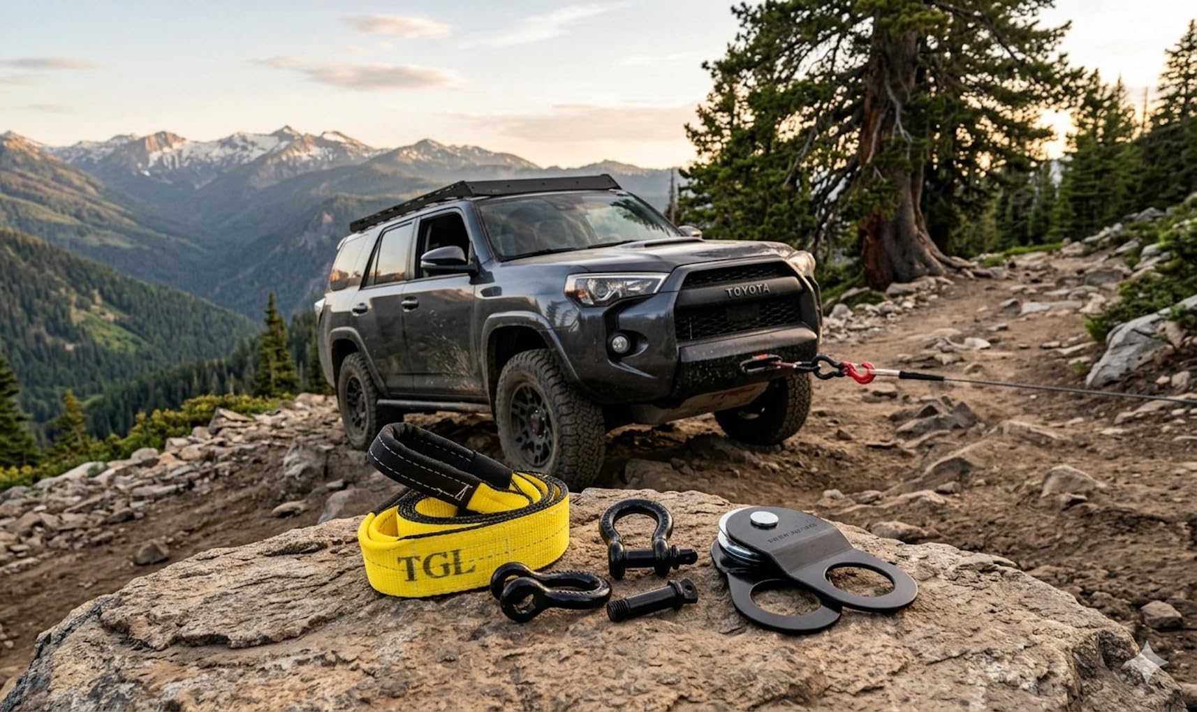 TGL 3 inch, 8 Foot Tree Saver, Tow Strap with 2-Pack D Ring Shackles and 10 Ton Snatch Block