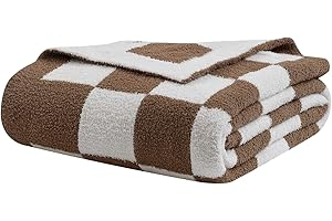 Mocha Brown Fuzzy Checkered Blanket