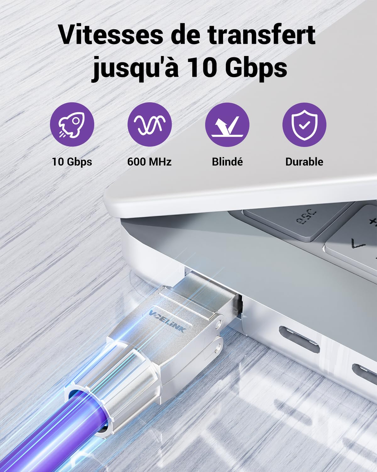 VCELINK Connecteur RJ45 sans Outil Cat7 Blindé, Support PoE, 12 Pièces | 10 Gbit/s 600 MHz, Plaqué Or Fiche RJ45 Blindé pour Câble Cat7 Cat6A Cat6 d'Installation, Prise Réseau Réutilisable