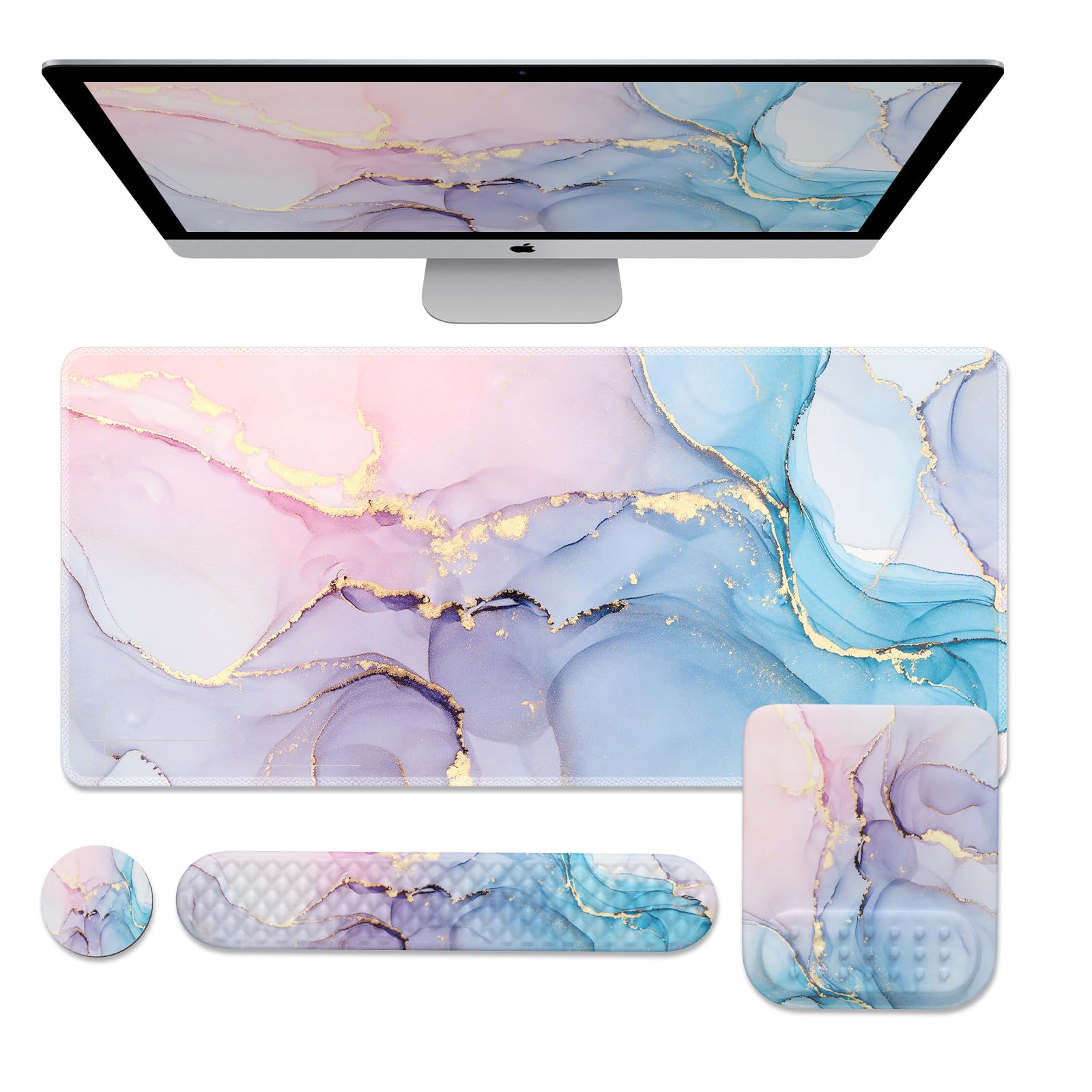 Keyboard Mouse Pad Set, Extended Gaming Mouse Pad Ergonomics Keyboard Wrist Rest Support, Memory Foam, Easy Typing Pain Relief, 3Pcs XXL Ultra Thick Desk Mat, Cute Mushroom - View #9