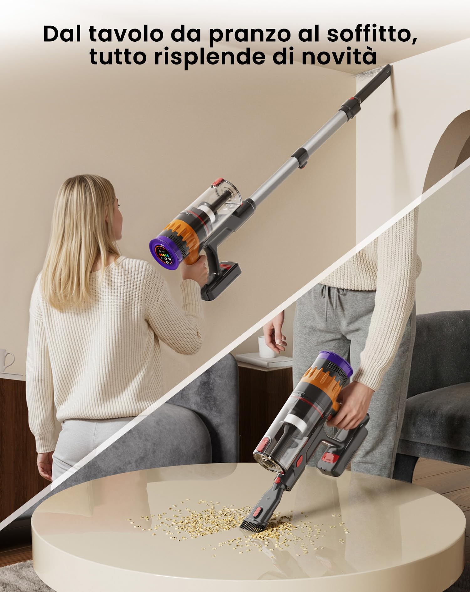 Lefant V1 Aspirapolvere Senza Fili 40000Pa, Scopa Elettrica Potente con Antigroviglio, LED Touch, Filtrazione 5 Stadi, 42 Min, Serbatoio 750ml, Per Pavimenti, Tappeti e Peli Animali