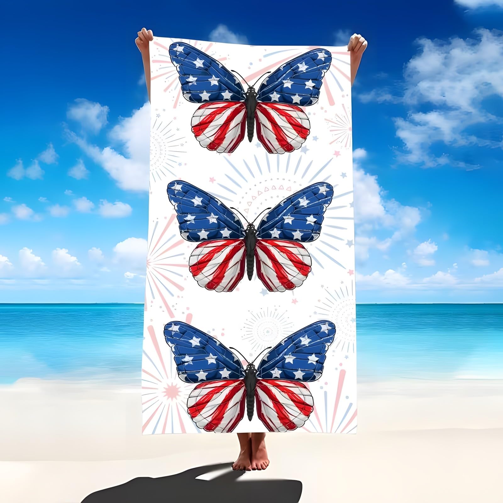 YZQGLHP Butterfly Microfibre Beach Towel National Flag Beach Bath Towel Quick Drying, Lightweight, Sand-Free, Durable, for Pool, Gym, Camping, Travel Towel 180x200cm