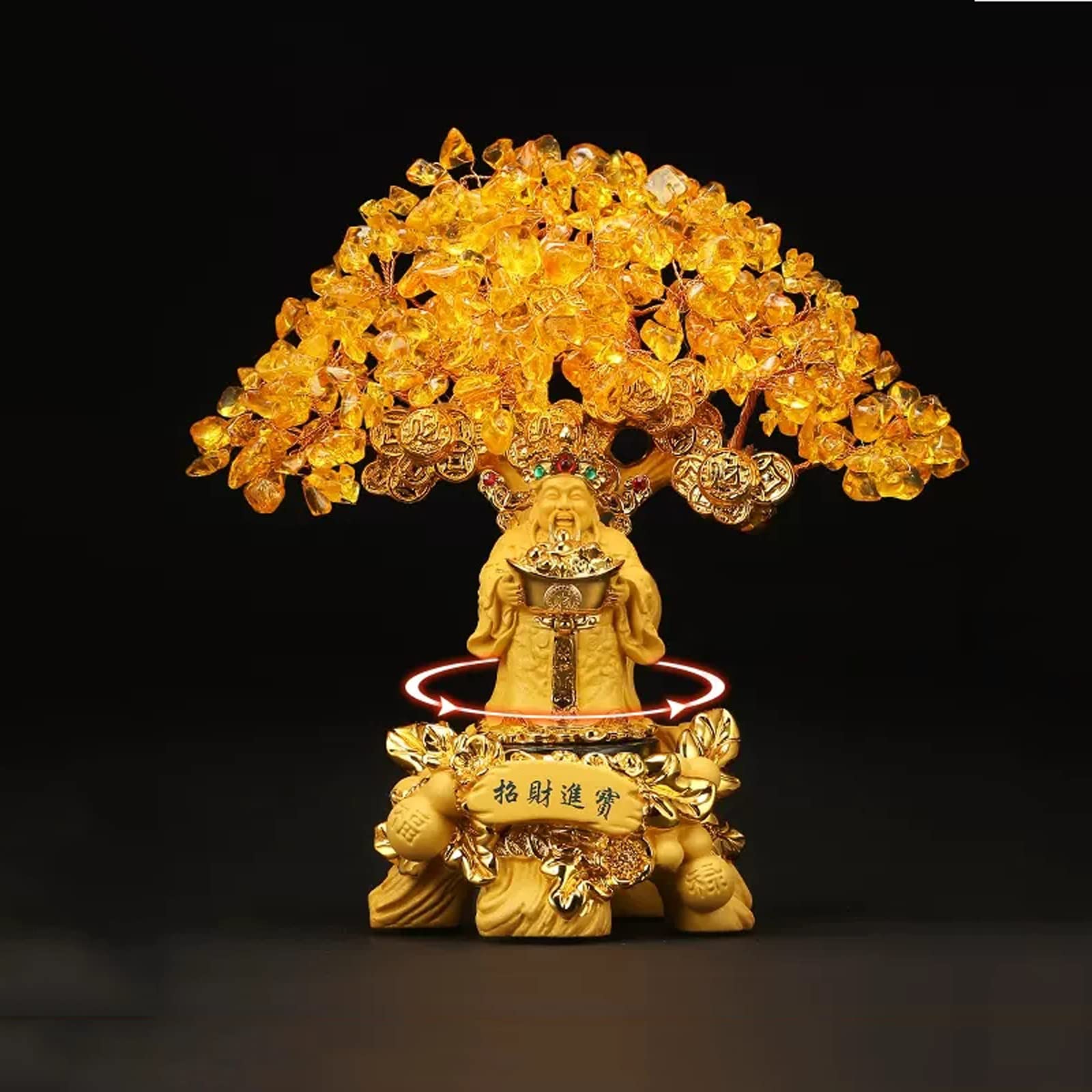Money Tree Feng Shui Citrine Money Tree Lucky Figurine Crystal Bonsai Ornament Decor for Wealth New Year Spring Festival Home Golden Crystal Tree(Small)