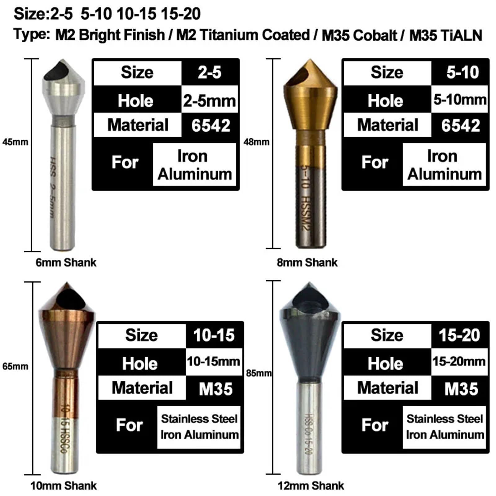 Wiertło stożkowe HSS M2 M35 Cobalt 90 stopni narzędzie do wycinania otworów fazowanych do żelaza, aluminium, stali nierdzewnej, blachy(M35 Cobalt,15-20mm)