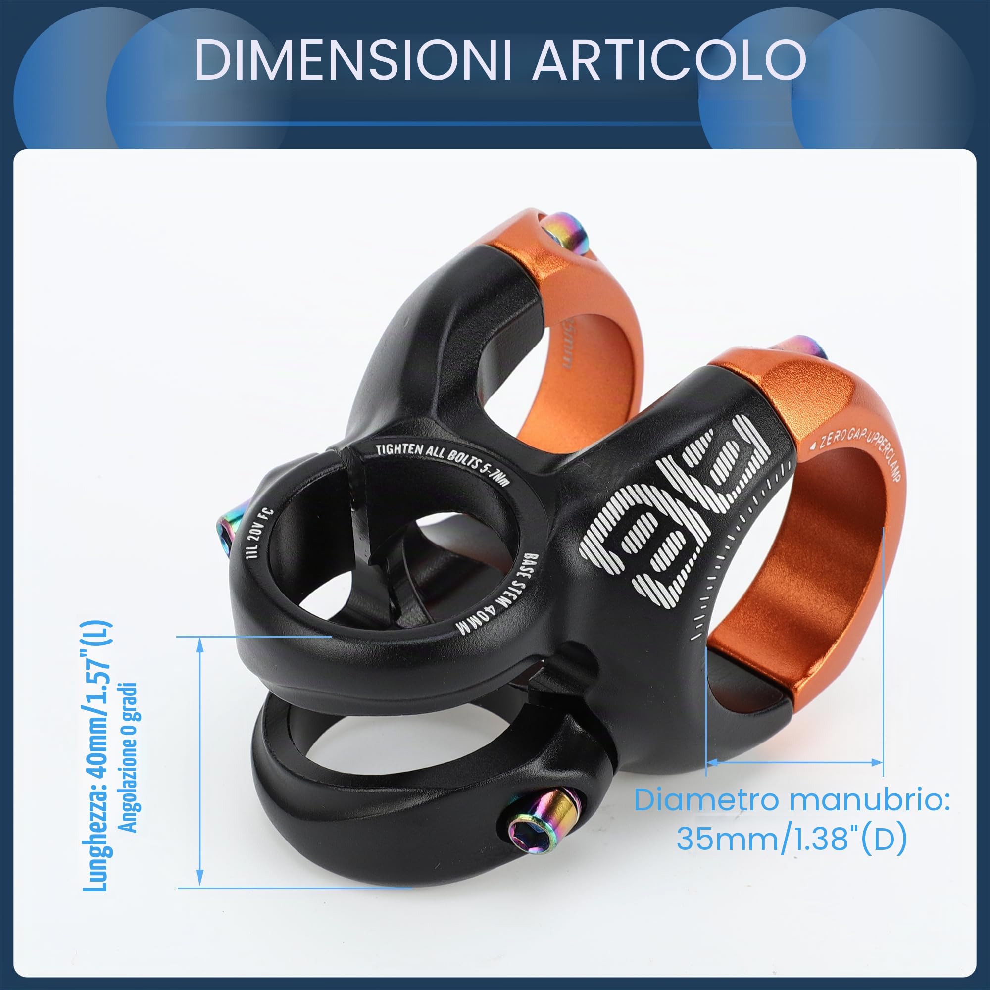 Attacco Manubrio Corto per Mountain Bike, 35mm Attacco 40mm, Bicicletta Strada MTB BMX Fixie Gear Ciclismo, Attacco Corto Cicli con Rialzo a 0 Gradi, Nero Arancione, 1 Pezzo