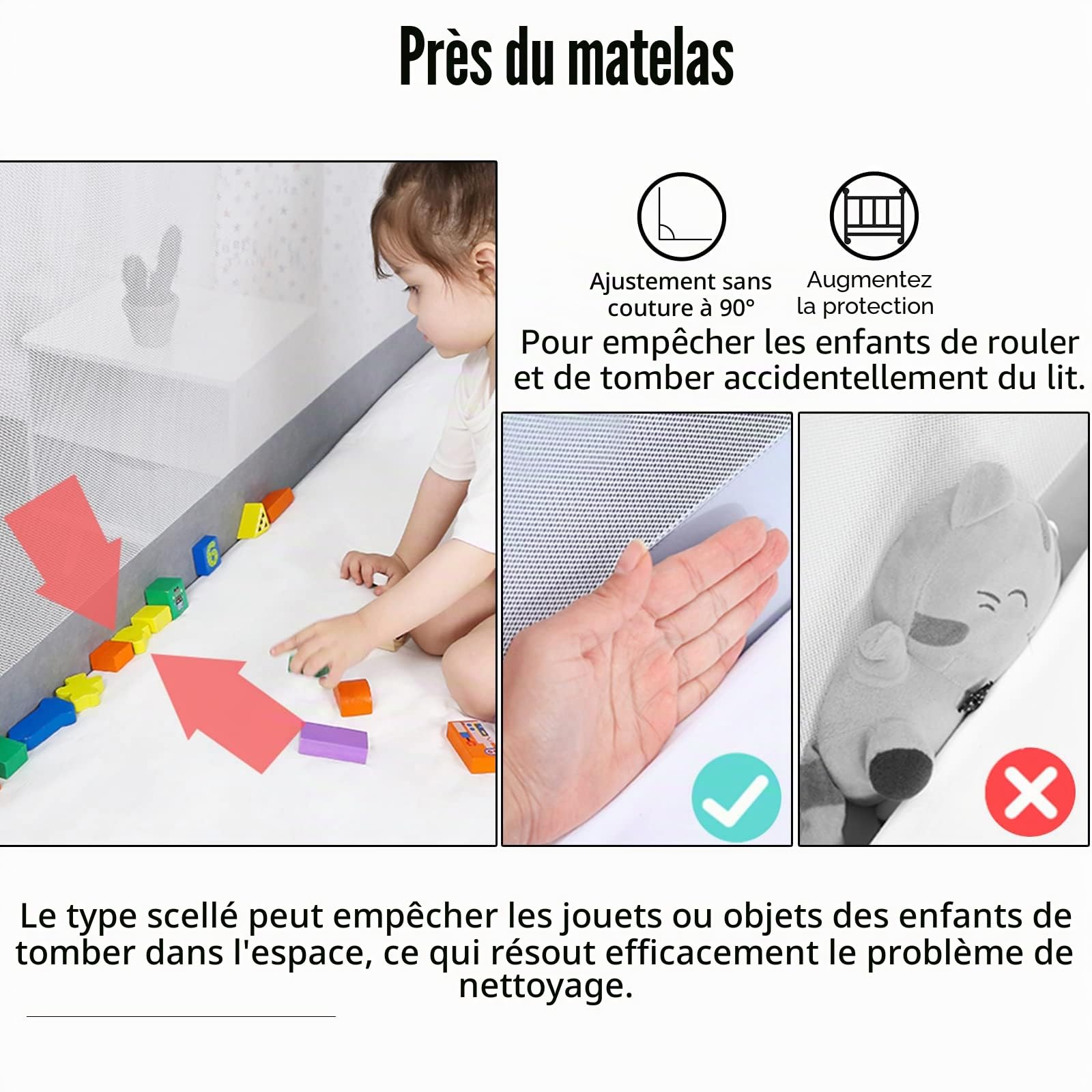 UISEBRT Barrière de lit pour enfants, 180 cm, réglable en hauteur, protection anti-chute, gris