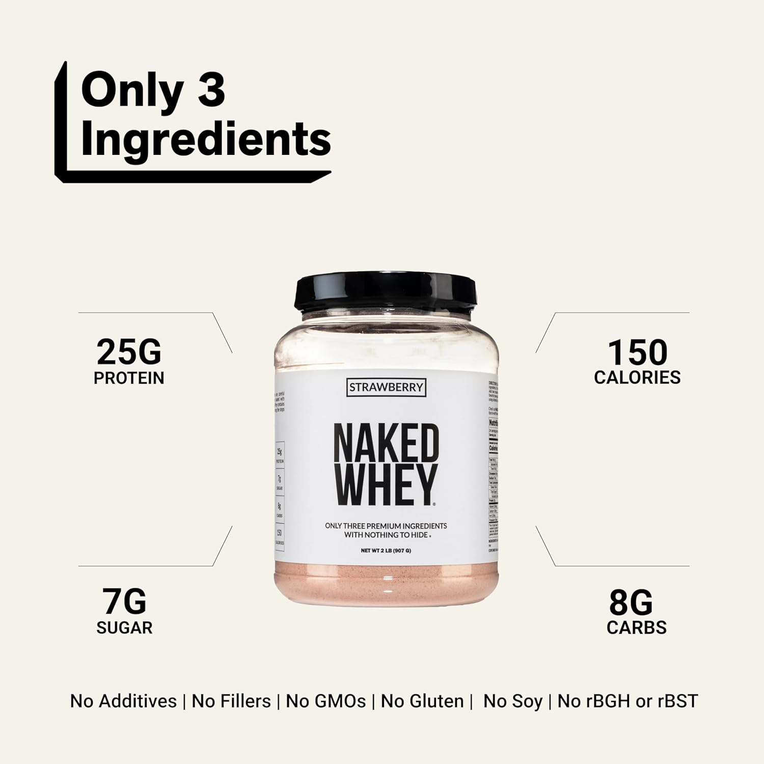 NAKED Strawberry Whey Protein Powder, Only 3 Ingredients, 25g Grass Fed Whey Protein Powder, Aid Muscle Growth & Recovery - 24 Servings image 3