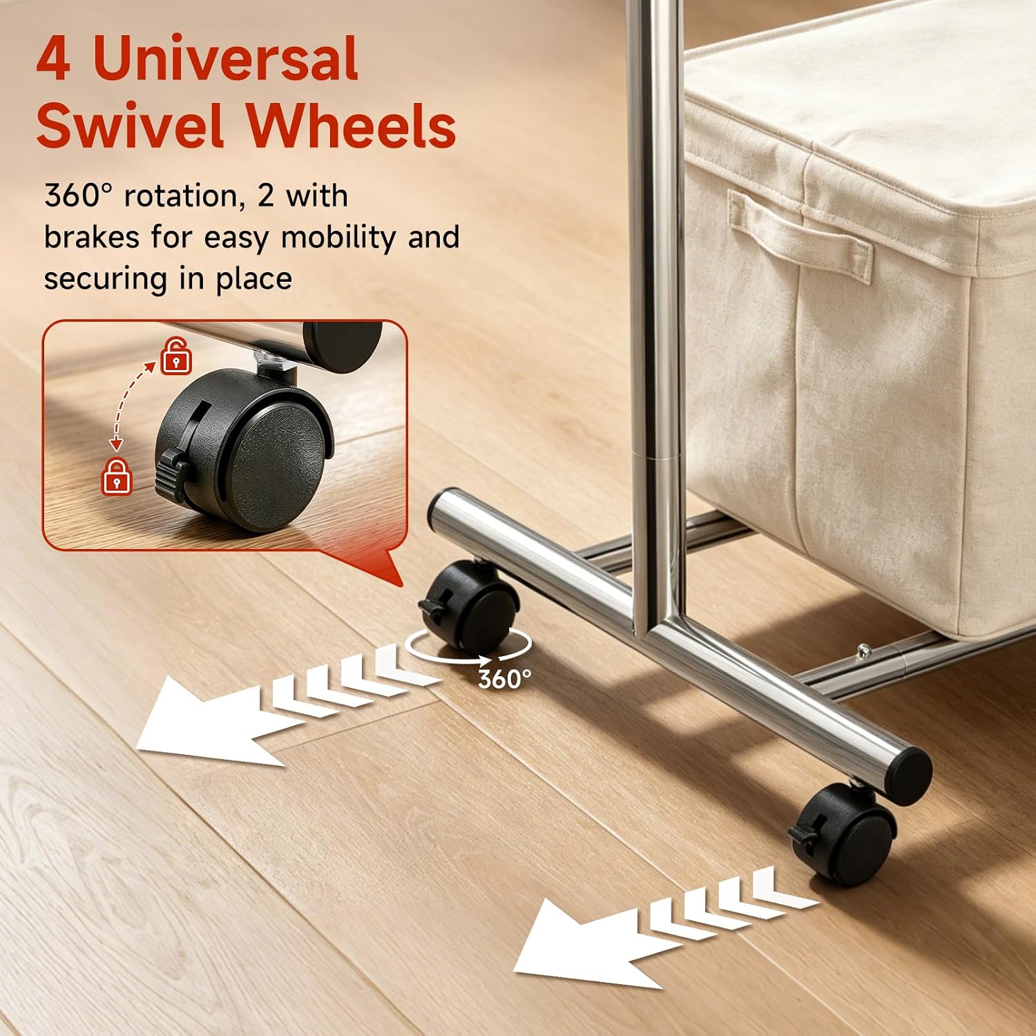 SANLIKE Rolling Garment Rack with Wheels, Adjustable Length 44.5"-66.7" | Ideal for bedroom, laundry room, boutique clothing store and temporary garment display