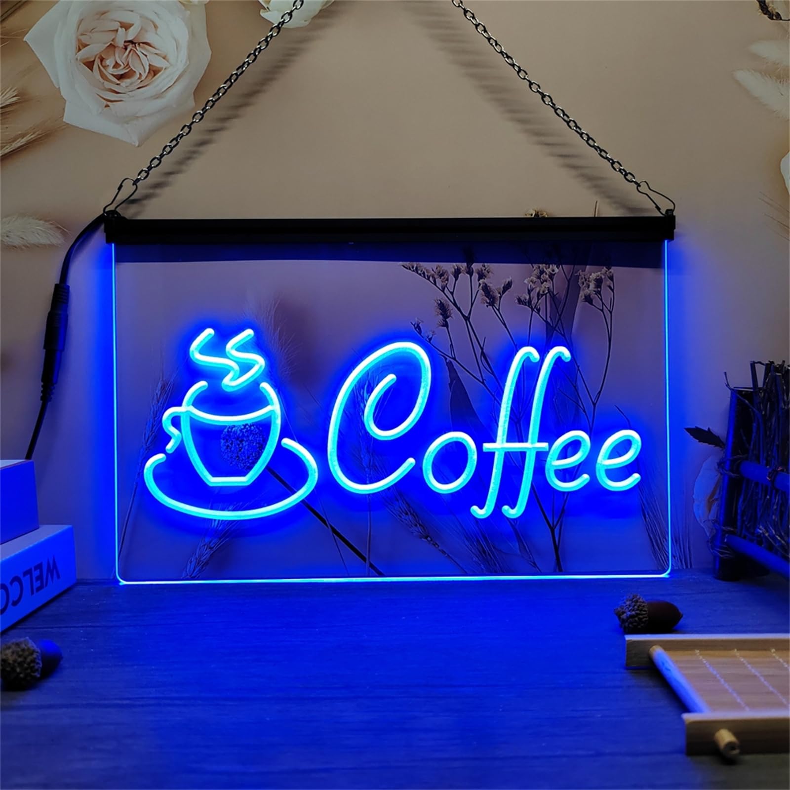 Zayeksole Blue Coffee Cup Neon Sign For Wall Decor, Usb Dimmable Led Neon Light Up Sign For Cafe Coffee Shop Wall Decoration,,40X30cm