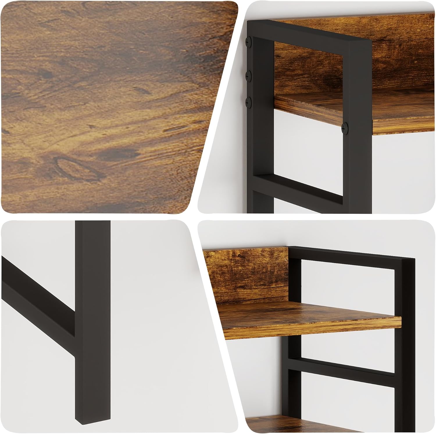 WAYTRIM Desk Shelf, Wood Desk Organizer Shelf 4 Tier Countertop Desktop Bookshelf Cubicle Storage Rack Top of Desk, Desk Hutch Dorm for Top of Desk Pegboard Hooks Set Desktop Display Rack (Brown)