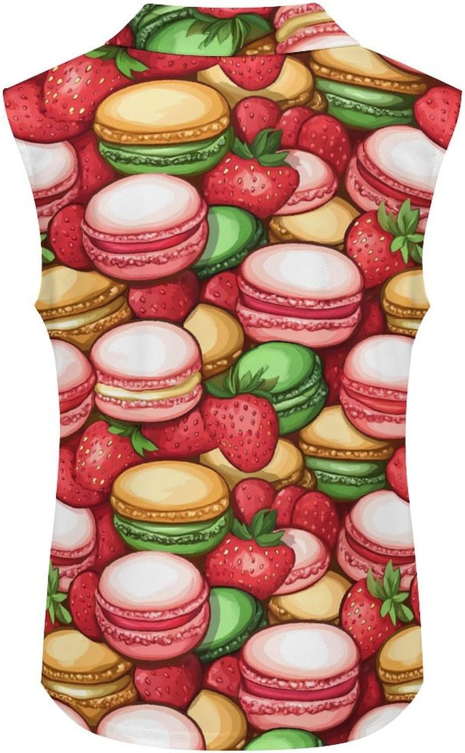Colorful Macarons Cake And Various Fruits Womens Golf Shirts Print Polo Shirt Sleeveless Tank Top Casual Work Blouses
