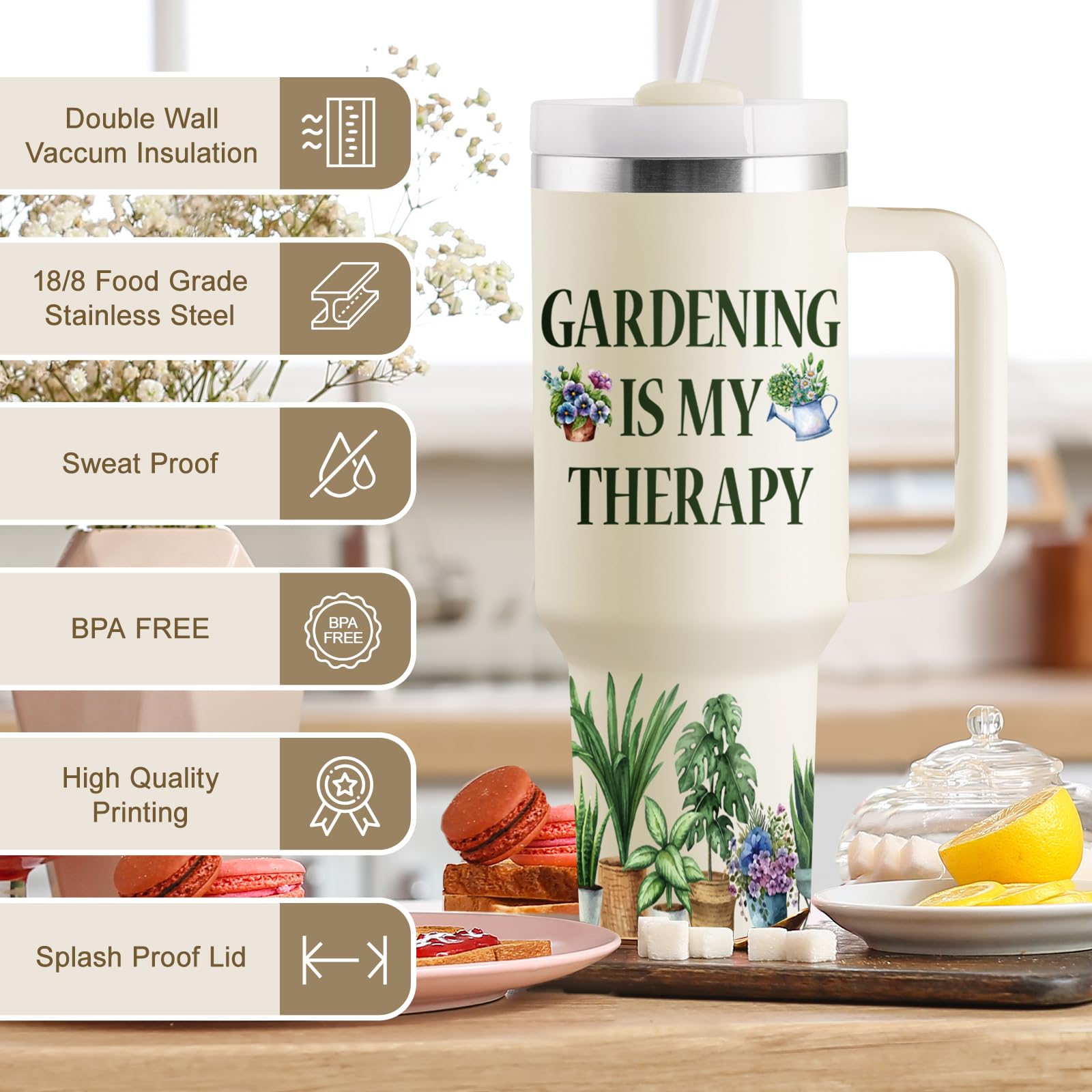 ROSTANTEN Gardening Gifts for Women - Plant Lovers Gifts - Garden Gift Women - Birthday Gardening Gift for Mom, Plant Lady, Gardeners - 40oz Travel Cup Insulated Tumbler with Lid and Straw
