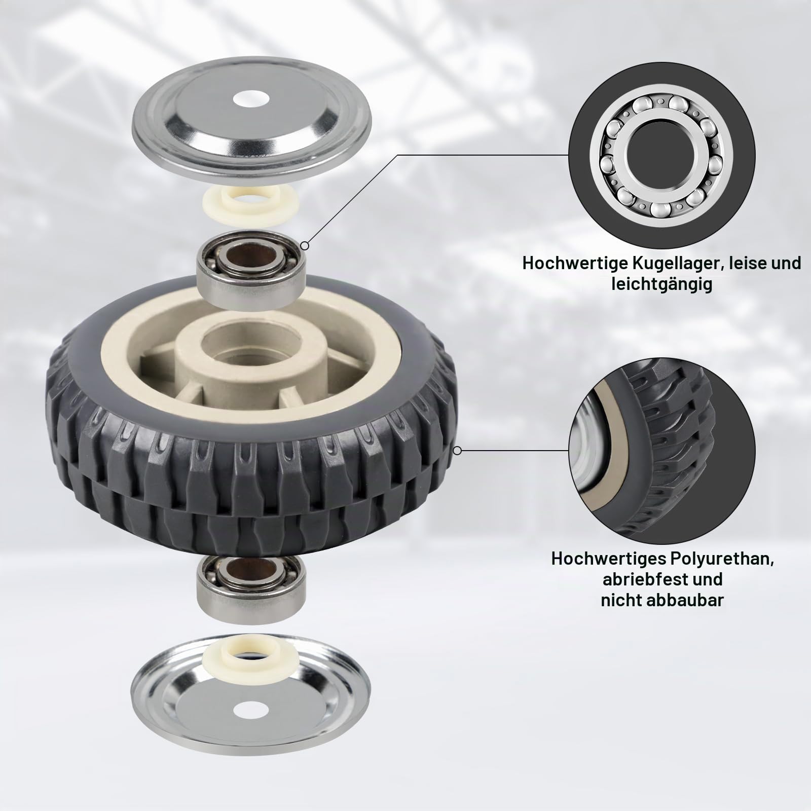 DBREAKS Schwerlastrollen, Ø200mm Transportrollen, 4 pcs Plattenrollen, 2x Lenkrollen mit Bremse + 2x Lenkrollen, 360° Vollgummi Laufrollen, 2000KG Möbelrollen für Schweißtisch