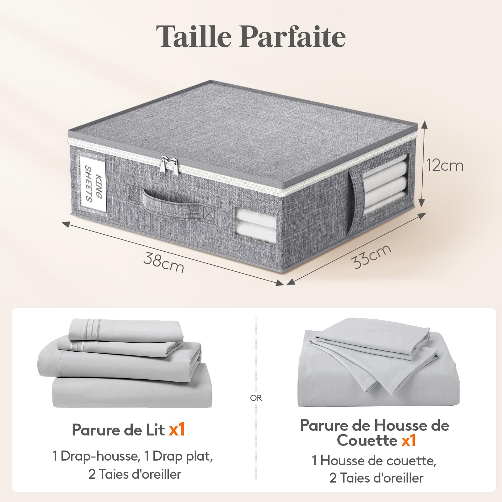 Lifewit Grands Sacs Rangement Drap de Lit Pliables, Boite Parure de Lit avec 2 Fenêtres Transparentes et 1 Étiquette, Organisateur Drap, Range Housse Couette, Couverture, 38 × 33 × 12 cm, Lot de 3