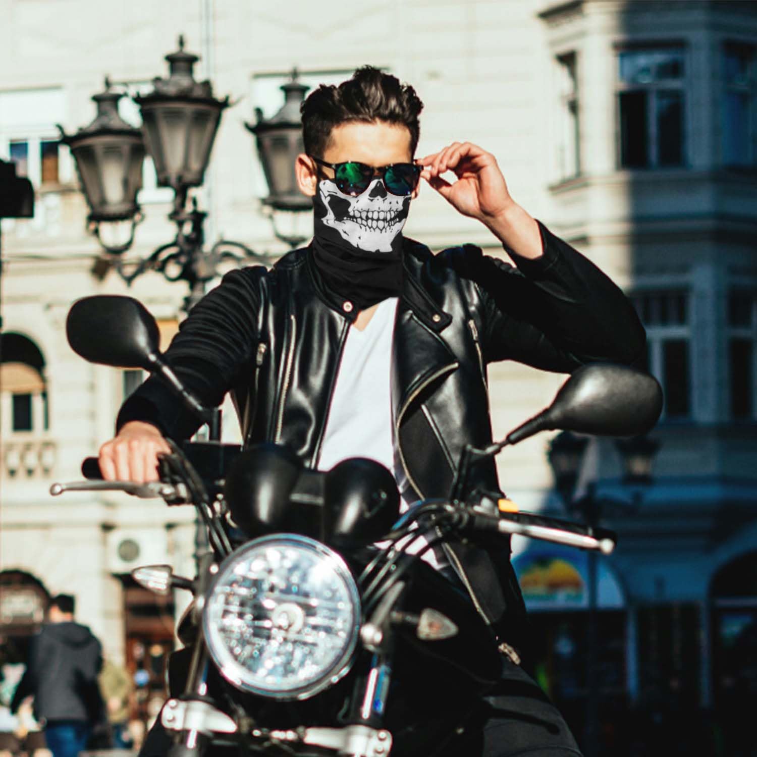 AWUMBUK Passamontagna Teschio Moto, Scaldacollo Uomo Leggero Foulard Multifunzione con Teschio, per Halloween Nero