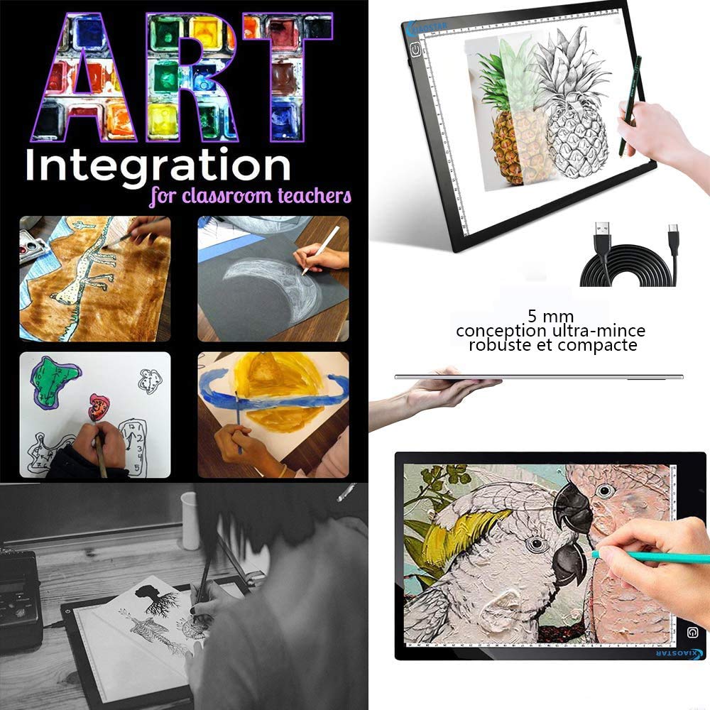 XIAOSTAR Tablette Lumineuse A4,Tableau de Copie à LED A4 Super Mince pour Tableau de Dessin avec Câble USB avec Luminosité Réglable pour Animationdessin,Esquisse,Visualisation Aux Rayons X(noir)