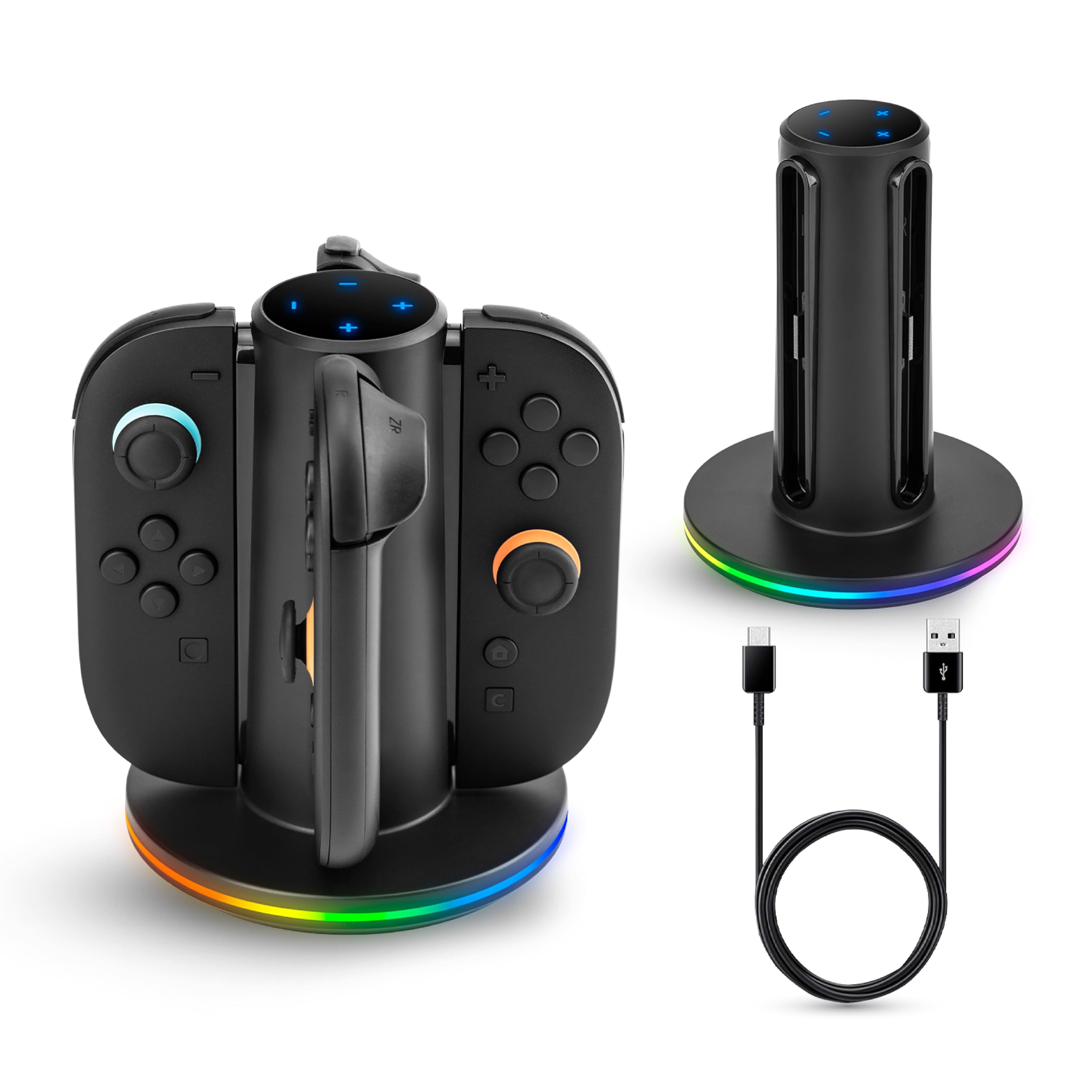 NiTHO Joy-Con Charging Station for Switch 2, 4-Slot Fast Charger with LED Indicators & RGB Base Light, 4 in 1 Charging Dock Compatible with Nintendo Switch 2 Joy Cons, USB Type-C Cord, Black-image-44