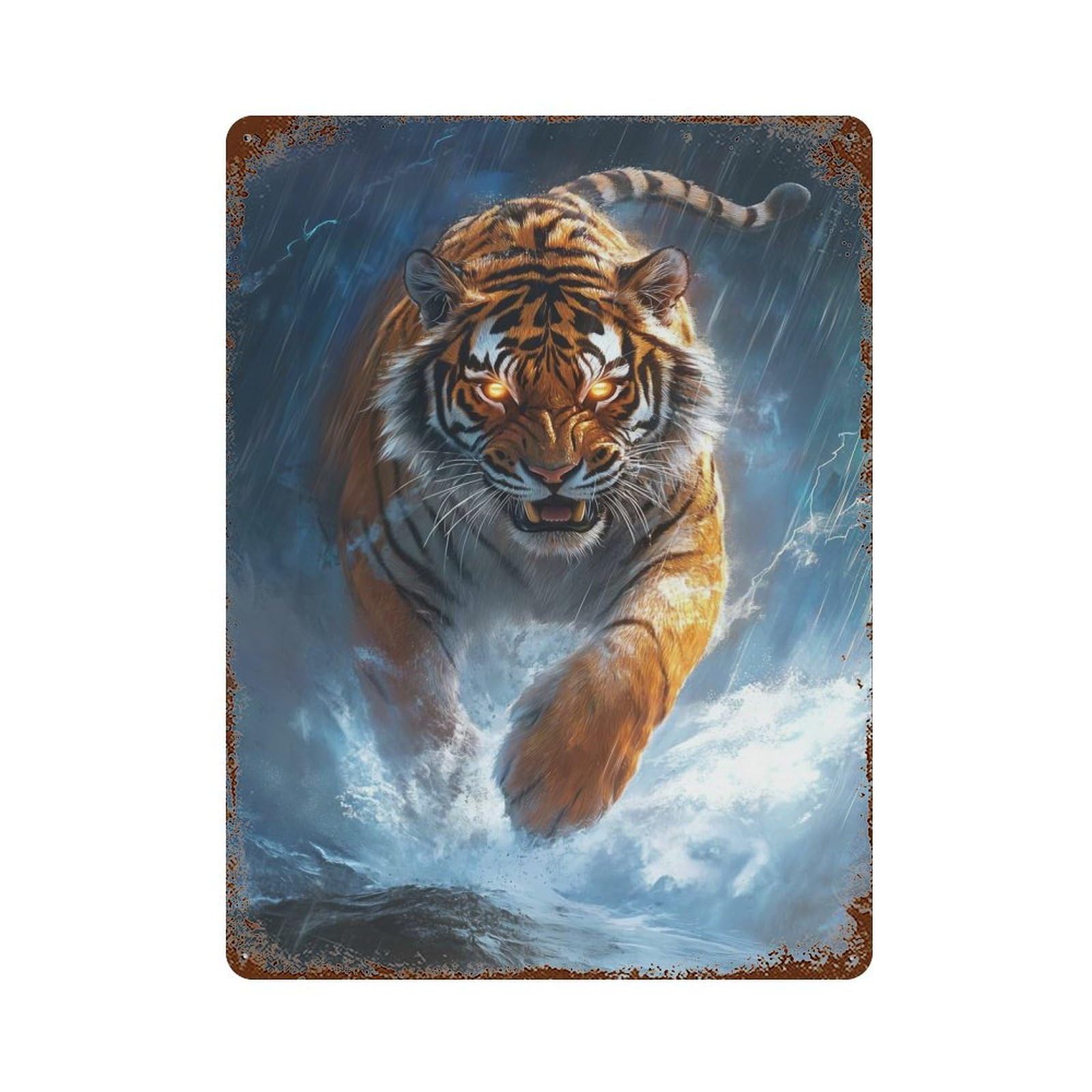 Tiger in Storm Retro Metal Sign 15.7"x11.8", Vintage Wall Decor for Garage, Pub Or Kitchen