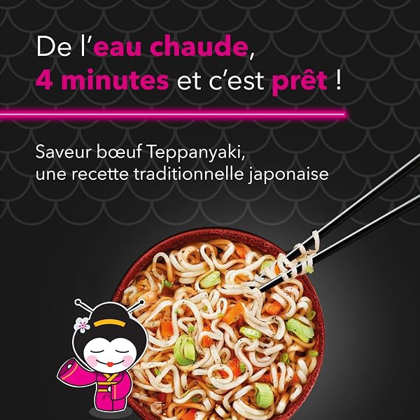 TANOSHI - Cup Nouilles Instantanées Bœuf Teppanyaki - Nouilles Japonaises Instantanées - 1 Personne - 65 g - 3