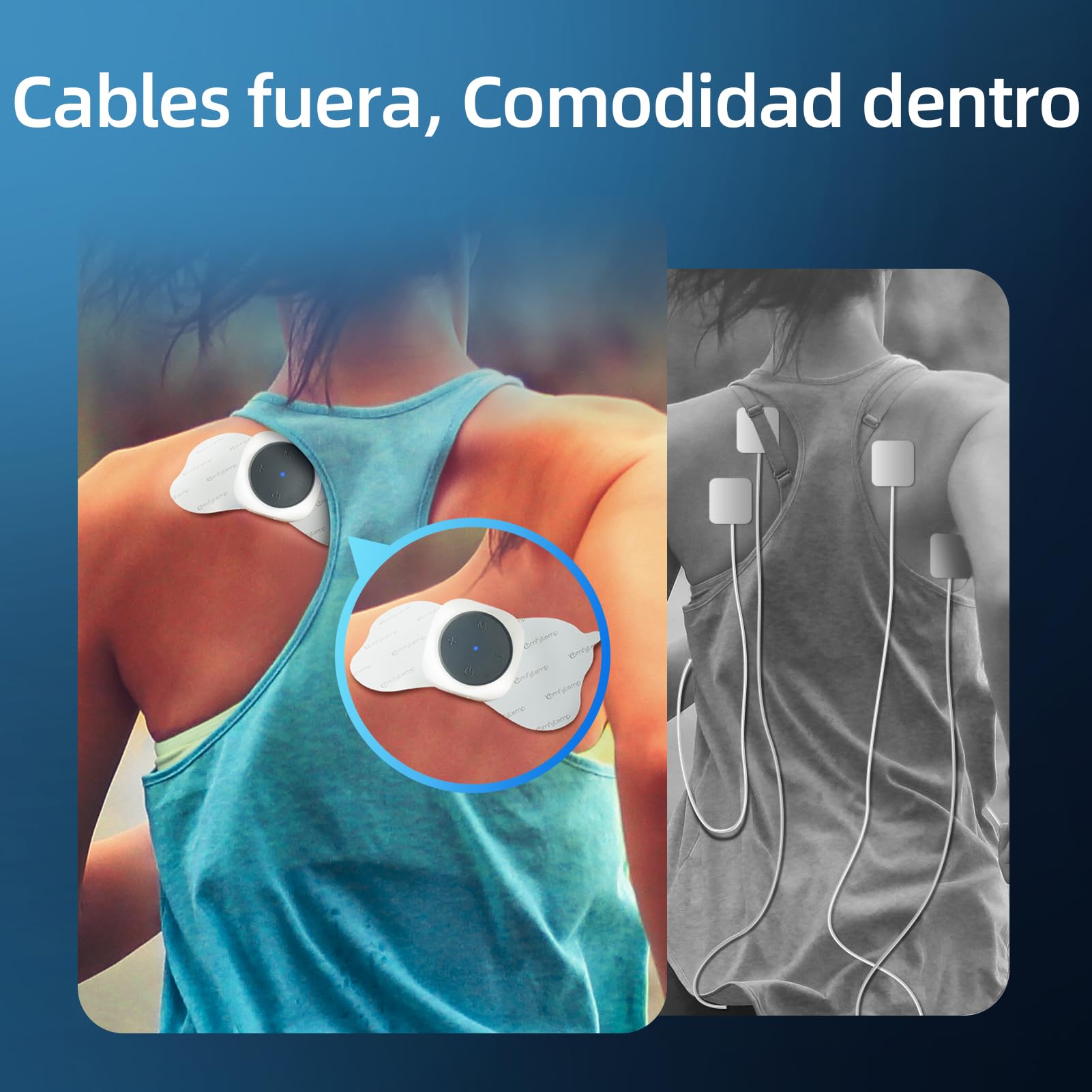Comfytemp Estimulador Físico TENS Inalámbrico, Dos Dispositivos, con 30 Modos de Funcionamiento, Portátil y Recargable, con Control APP + 4 Electrodos, Ideal para la Zona Lumbar, Hombros y Espalda