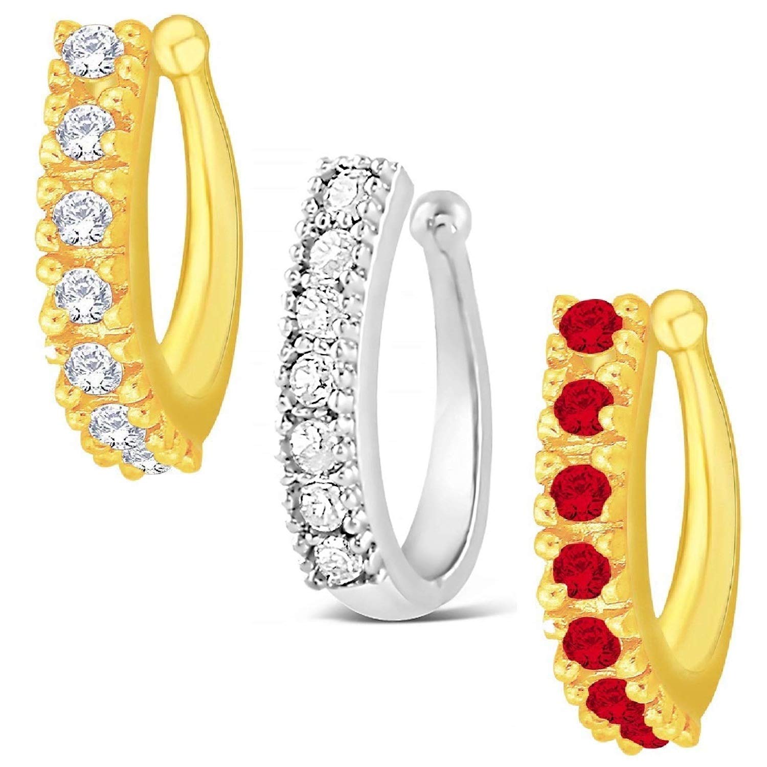 VAMAFASHIONS Non Piercing Pressing Type Gold Nose Ring Combo Nose Pin Stud for Women & Girls