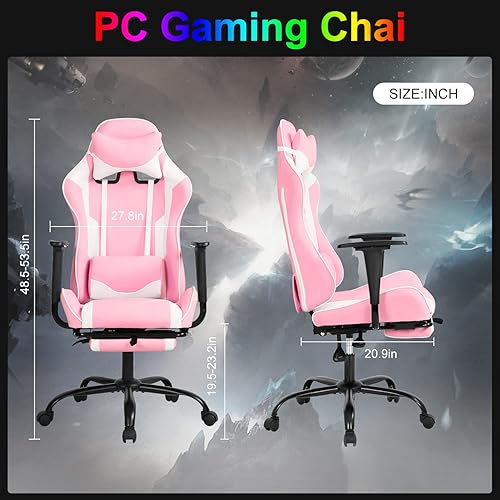 Miniatura 18 de Silla para videojuegos, silla ergonómica para juegos con reposapiés reclinable, respaldo alto, silla de videojuegos con soporte lumbar, Rojo