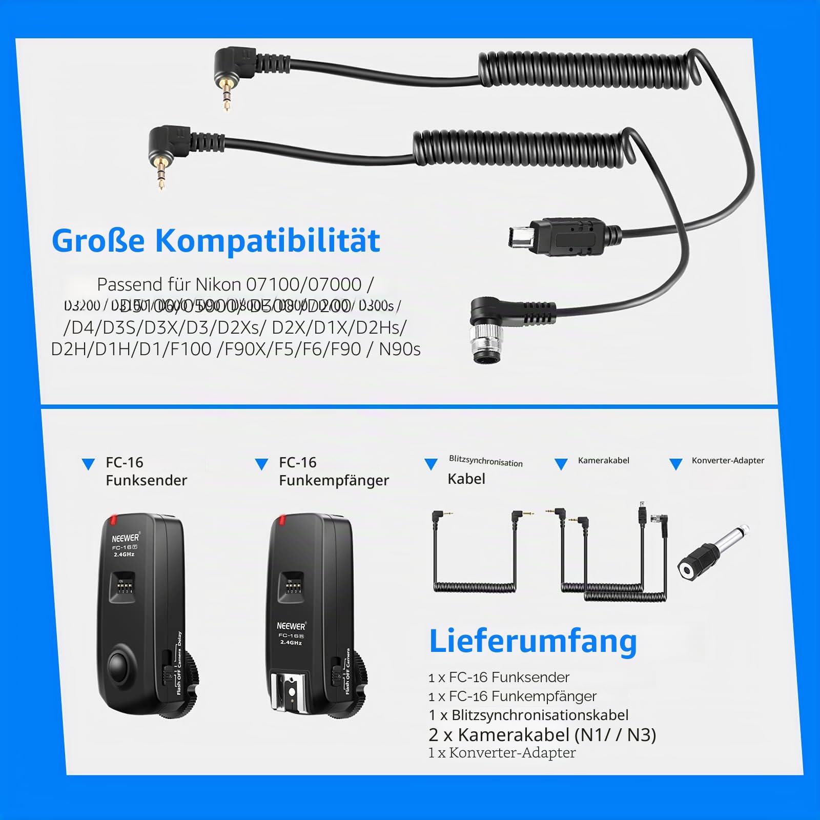 Neewer FC-16 Mehrkanal 2,4GHz 3-IN-1 drahtlos Blitz / Studio Blitzauslöser mit Fernauslöser