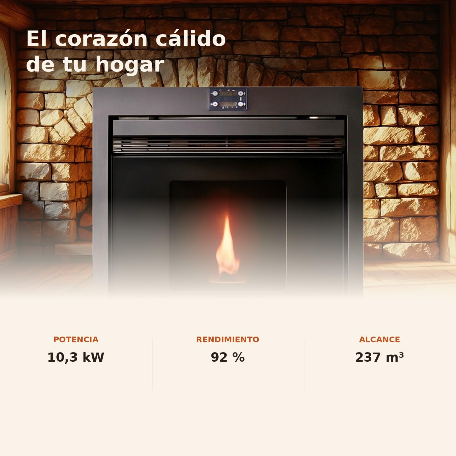 EIDER BIOMASA Insertable de Pellets Insert CANADÁ 11 – 10,3 kW – Rendimiento 92% – hasta 237 m³ – Tolva 13 kg – Programable WiFi – Clase A+