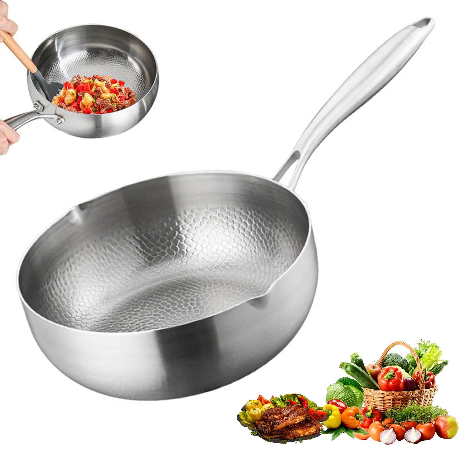 Poêle martelée en titane 18cm avec double entonnoir de vidange