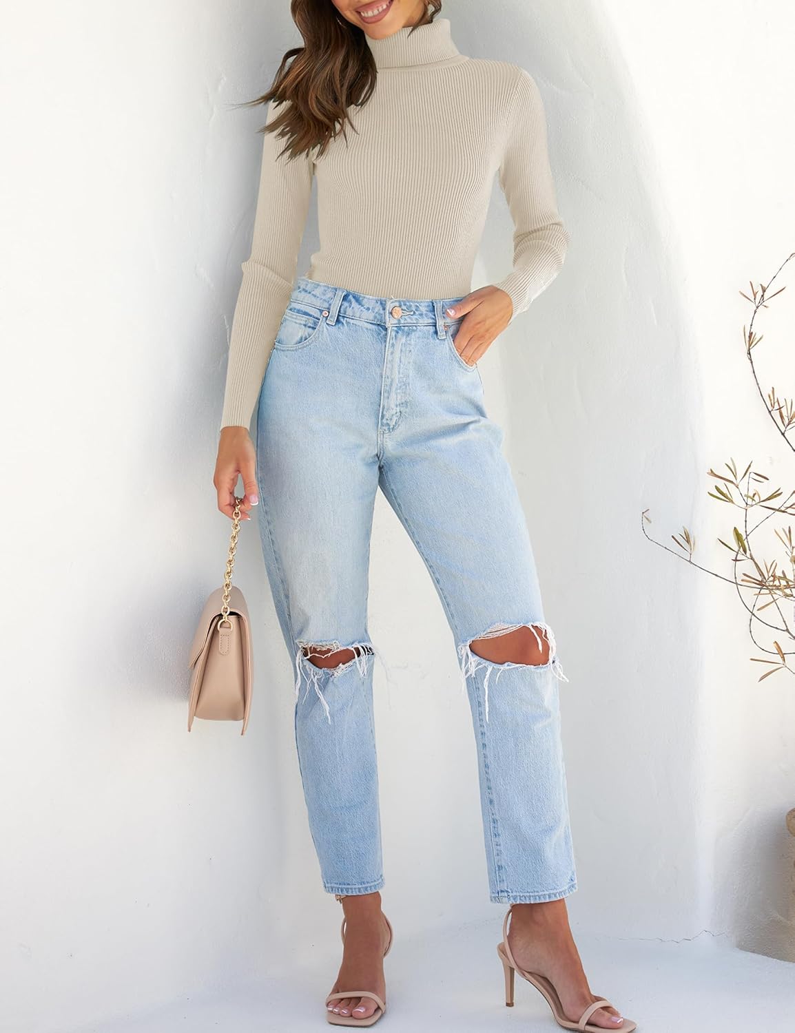 ZESICA Women's Turtleneck Long Sleeve Shirts 2026 Spring Trendy Tops Slim Fitted Ribbed Knit Basic Casual Sweater - Image 8