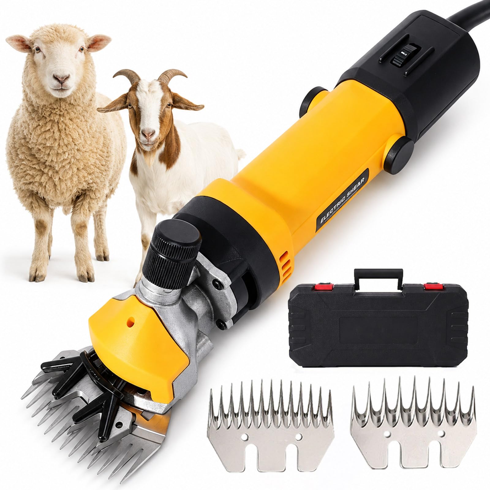 lilishangmao Livestock Electric Clipper 850W, Professional Sheep Shearing Clippers with 6 Speeds, Corded Power, with 9 & 13-Tooth Blades And Carry Case for Sheep, Goats & Alpacas, 0-3200rpm Yellow