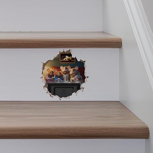 Miniatura 4 de Calcomanía de pared 3D con agujero para ratón, diseño de familia de ratones