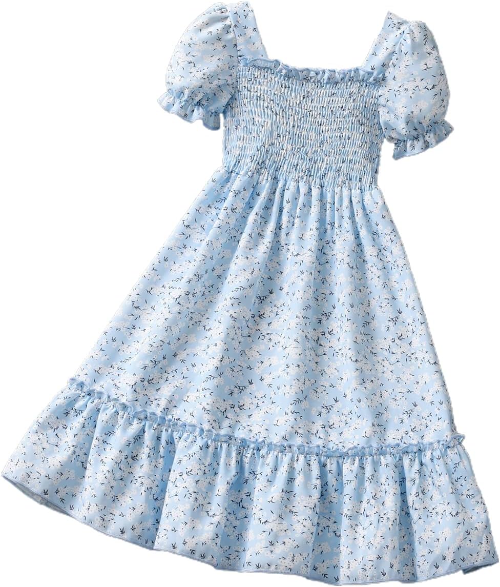 Paaisye Tween Girls Summer Dress Contrast Mesh Puff Short Sleeve Dresses High Waist A Line Short