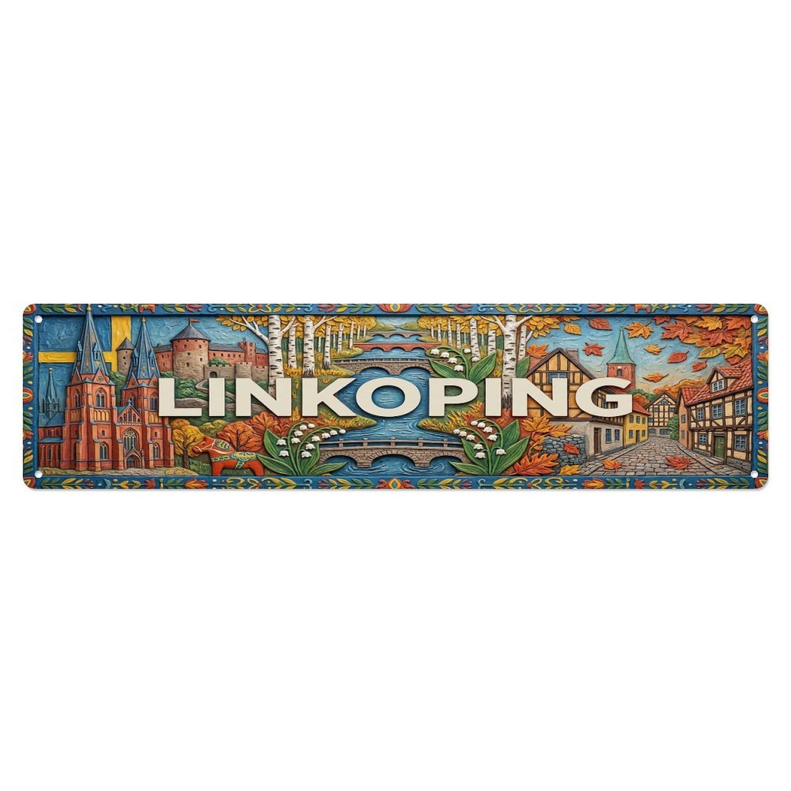 Gead 4X16inch Style Vintage Linkoping Sweden Flag Pattern Metal Tin Sign