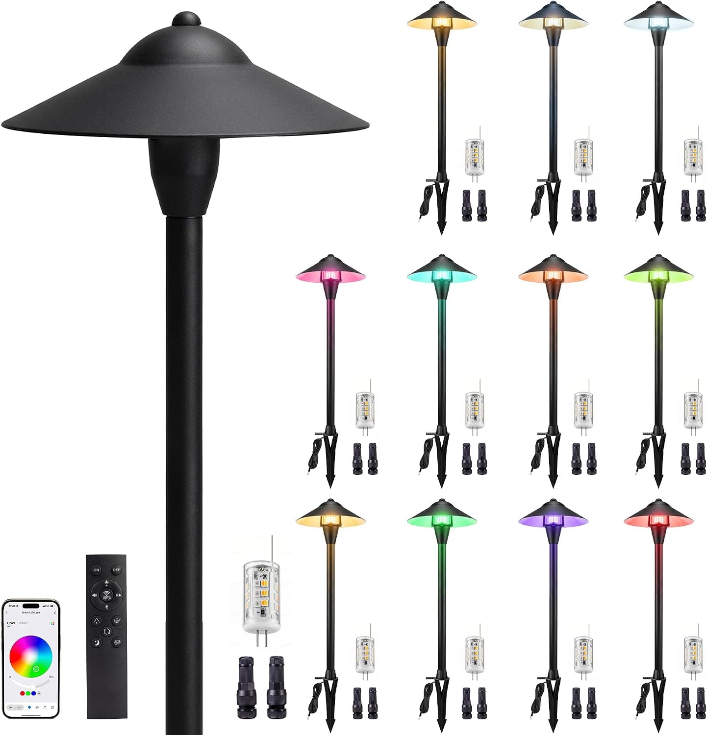 Smart RGBCW Outdoor Path Lights, 12V Low Voltage Wired, 12 Pack