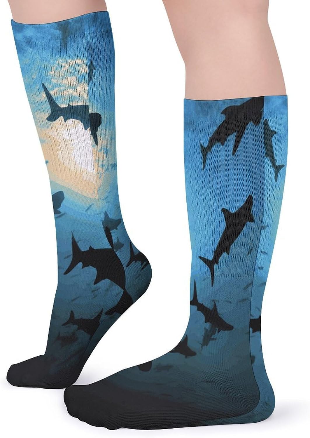 Hammerhead Sharks Crew Socks Cozy Casual Calf Socks Lightweight Long Work Sock Breathable Athletic Sock for Hiking Sports Running 5 Pairs