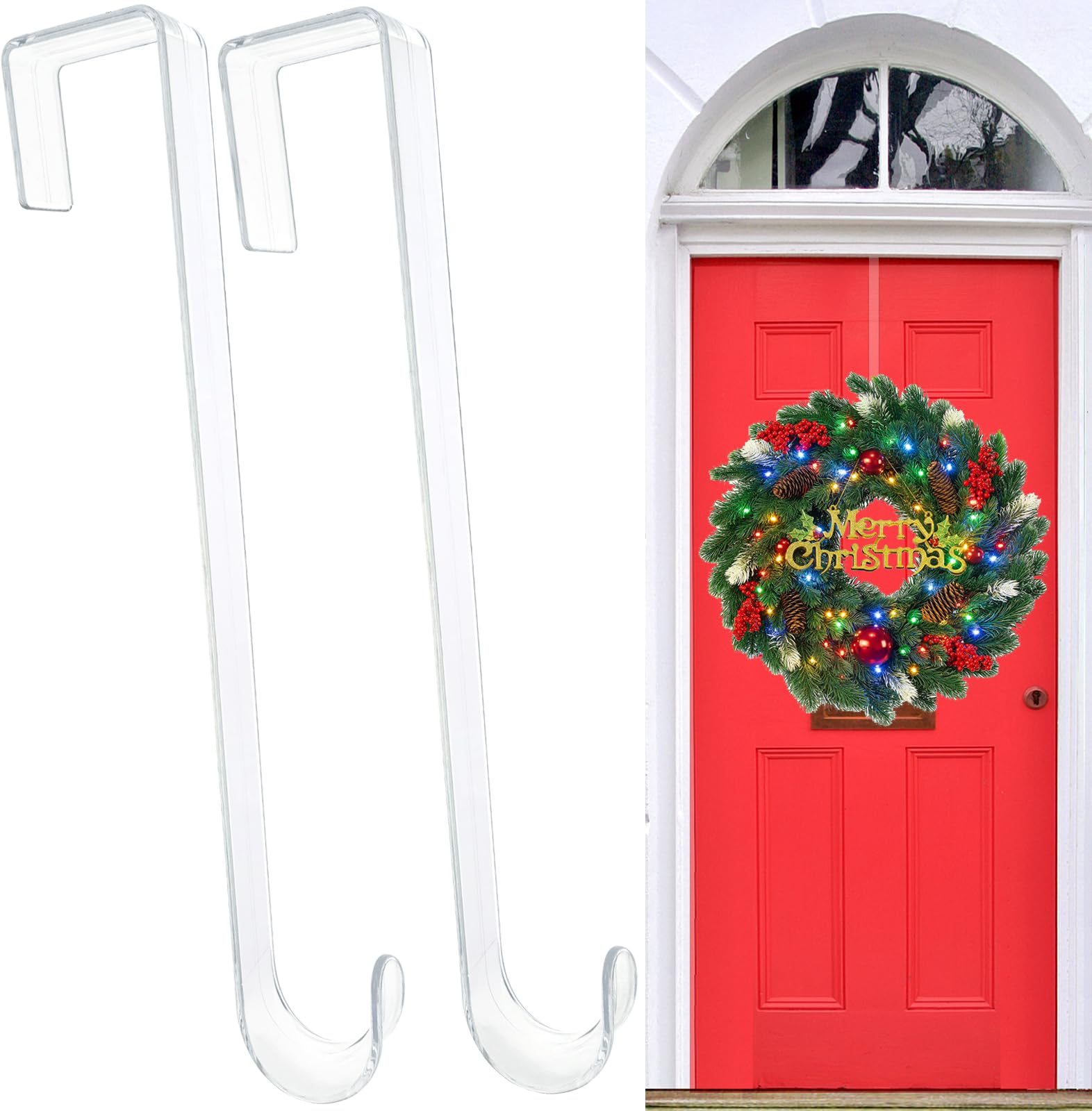 Photo 1 of 15” Wreath Hangers for Front Door,2 Pack Over the Door Hooks Fall Christmas Wreath Hanger Halloween Wreath Holder Easter Door Hangers ,Non Scratch Welcome Sign for Front Door Home Décor Inside Outside