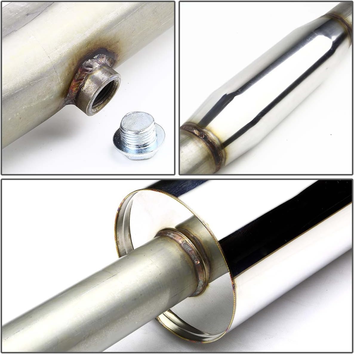 Auto Dynasty 4 Inches Rolled Muffler Tip Catback Exhaust System Compatible with 1999-2003 Mitsubishi Galant 2.4L I4, Stainless Steel