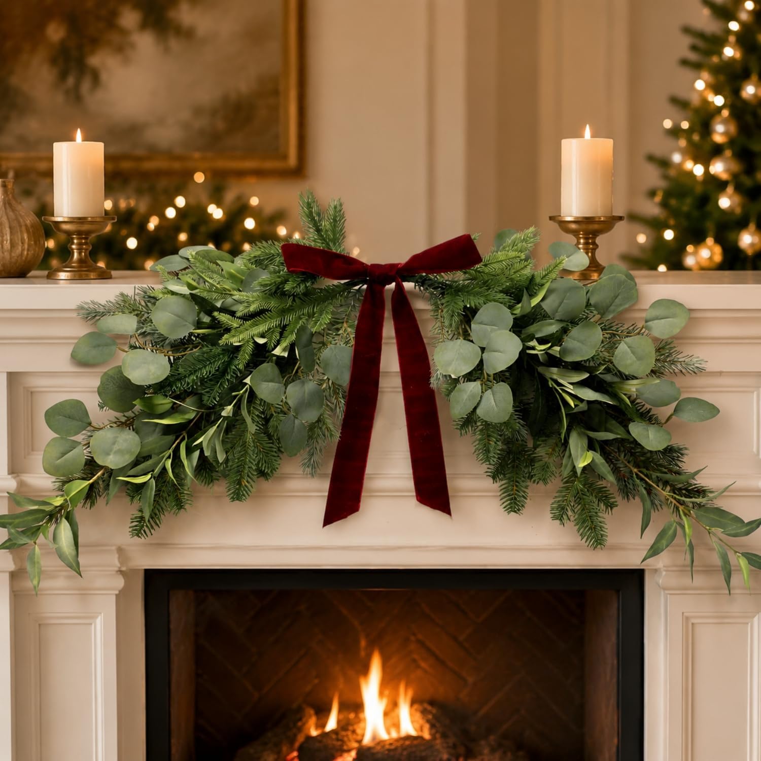 Rotroyce 36 Inch Large Christmas Olive Swag, Mirror Garland Wreath