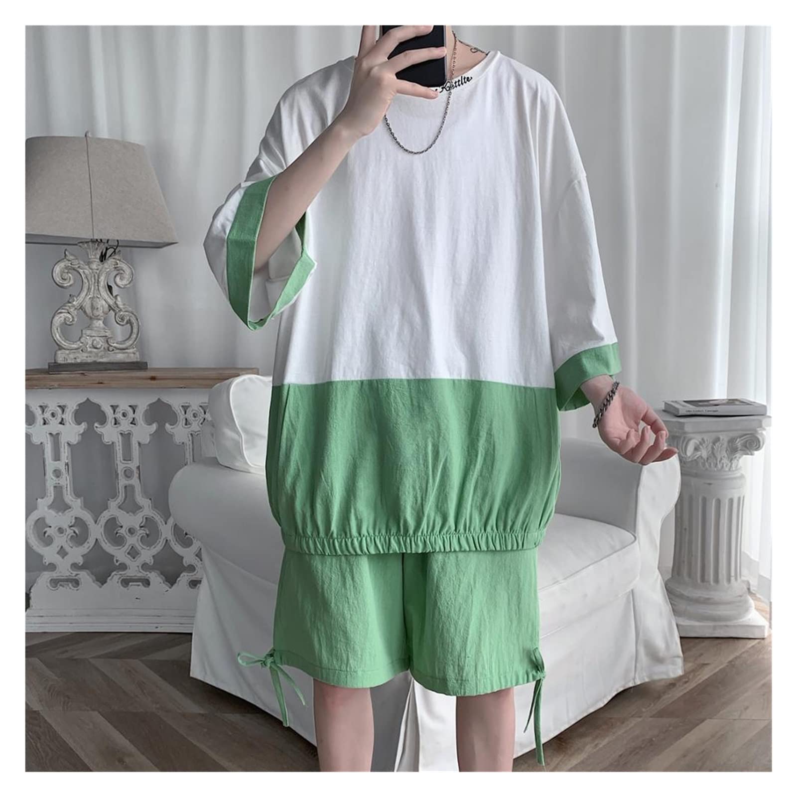 Zestawy szortów męskich Plus Size Patchwork Color All Match Loose Half Sleeve Men T Shirt Plus Spodenki Zestawy dwuczęściowe (kolor: 3 szt, rozmiar: M)