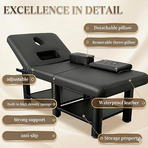 Miniatura 2 de Mesa de masaje estacionaria, cama de masaje profesional con capacidad de peso de 1700 libras, cama de belleza extra ancha de 75 pulgadas de largo x