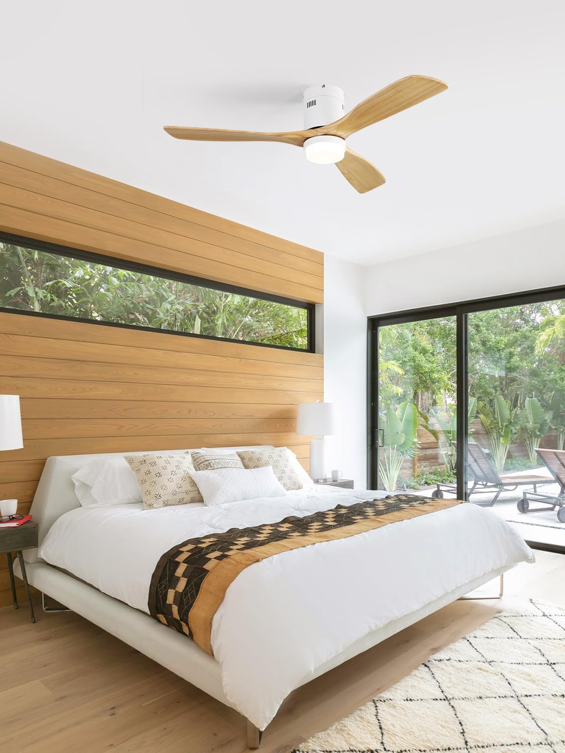 Sofucor Ceiling Fan with Lights, 52 Inch Low Profile Flush Mount Modern Wood Ceiling Fan with Remote for Indoor Farmhouse Bedroom Living Room Outdoor Patio Porch, Reversible DC Motor, Noiseless