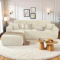 Rovibek 105" Modular L-Shaped Sectional Sofa with Chaise, Plush Corduroy Couch, Deep Seats, No Assembly, Beige
