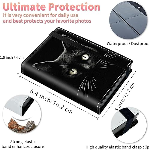 Miniatura 3 de Álbum de fotos de gatos negros de 4 x 6 pulgadas, 120 bolsillos con banda elástica fuerte, carpeta protectora de hojas pequeñas para fotos, álbum