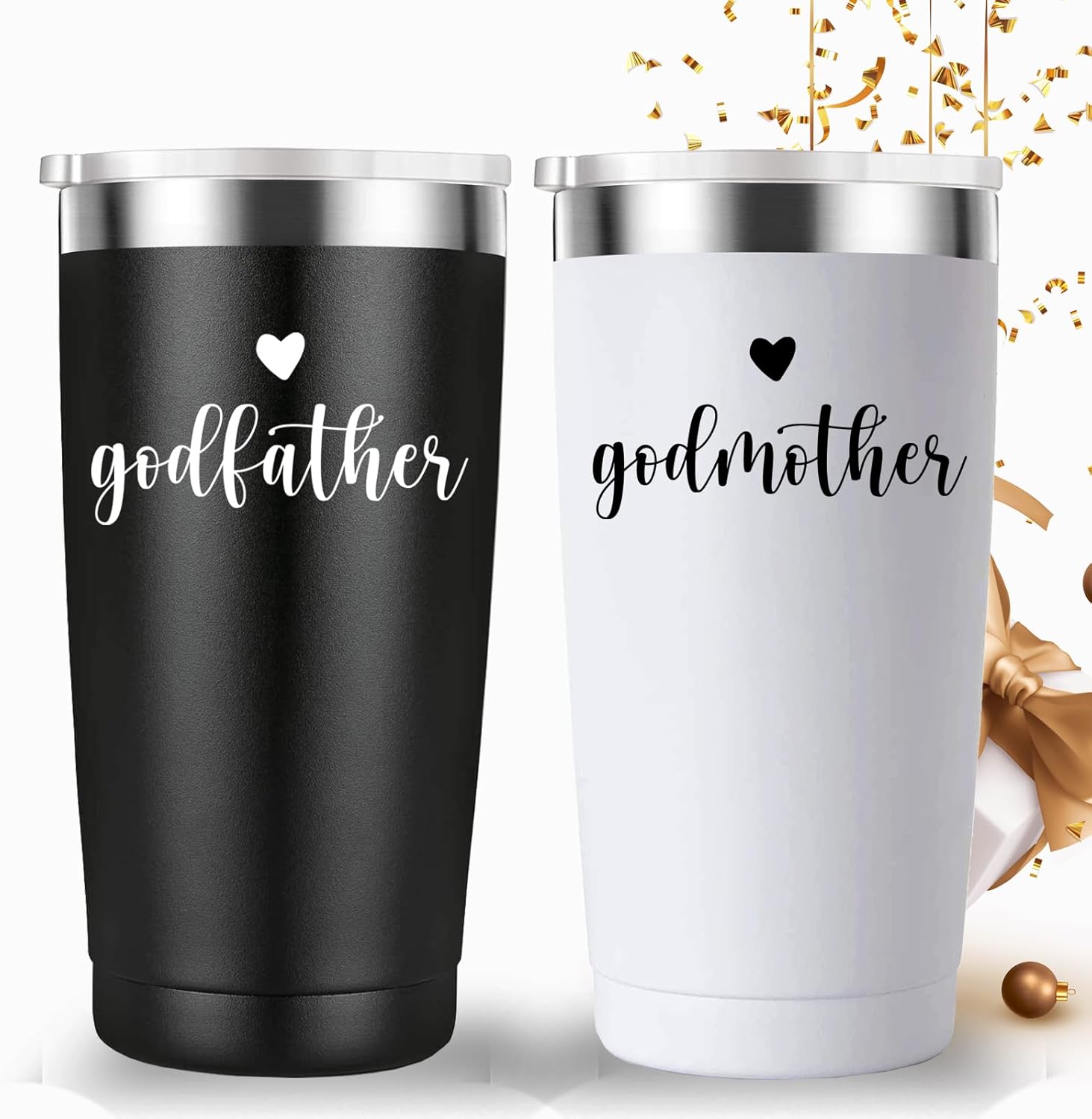 Mamihlap Godfather and Godmother Travel Mug Tumbler.Godparents Proposal Gift.Anniversary Birthday Christmas Gifts for Godparents.Godparents Gifts from Godchild.(20oz Black&White) - Image 6