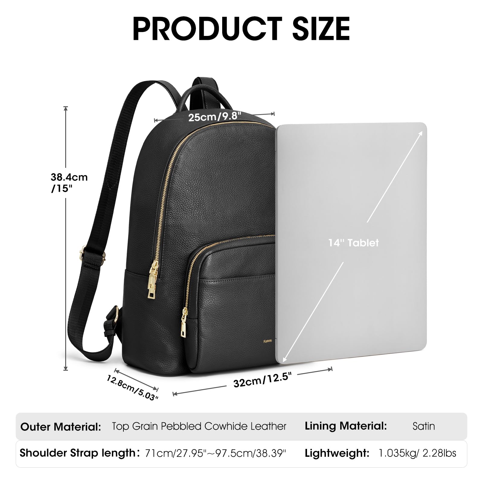 Kattee Mochila de piel auténtica para mujer, bolso de mano de moda