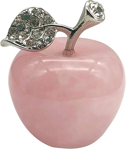 Estatua de manzana tallada de cuarzo rosa, estatua de cristal curativo, adorno para el hogar, 1.3 pulgadas de alto