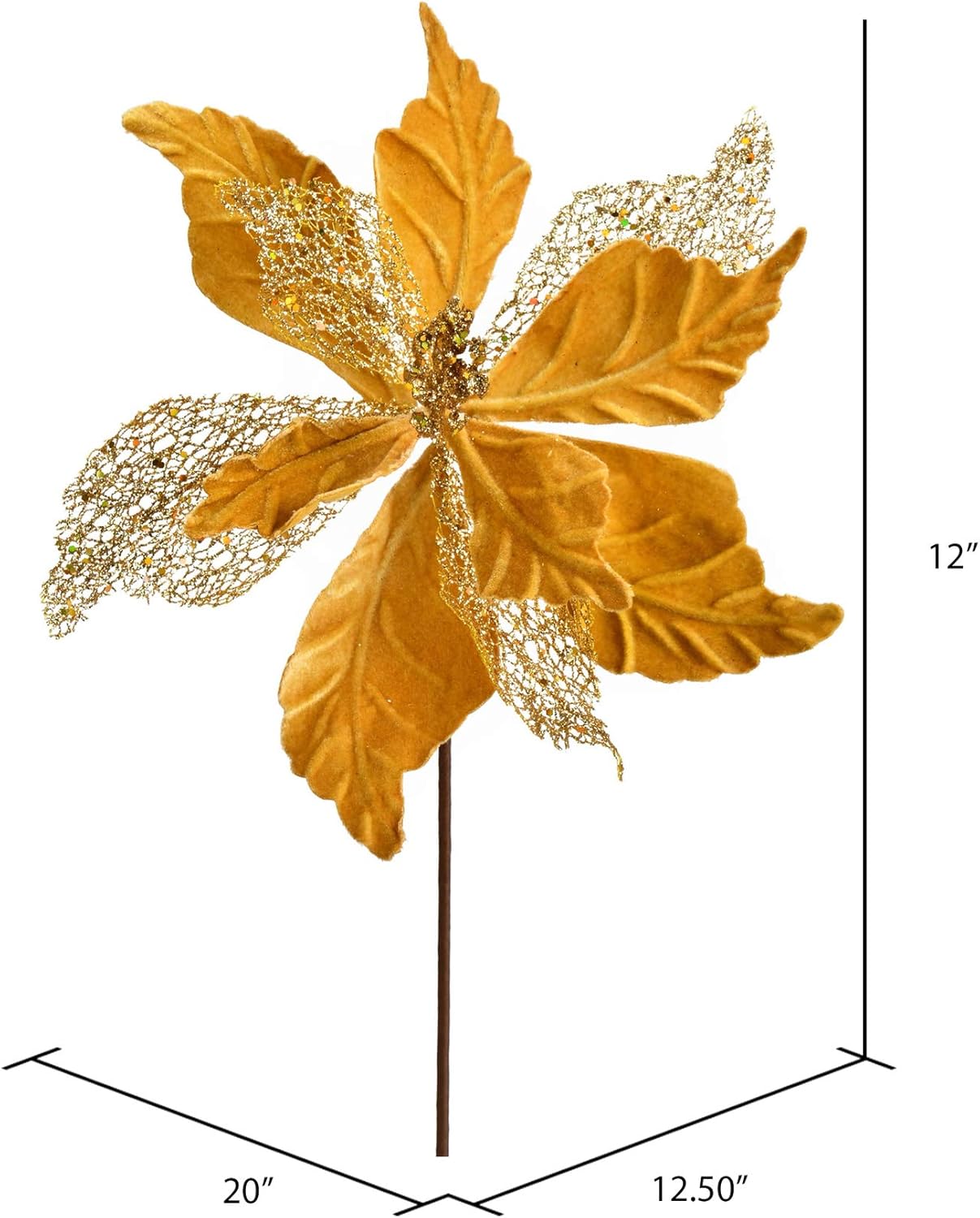 Vickerman 12" x 20" Gold Velvet Poinsettia Mesh Artificial Christmas Spray. Includes 6 Sprays per Pack.