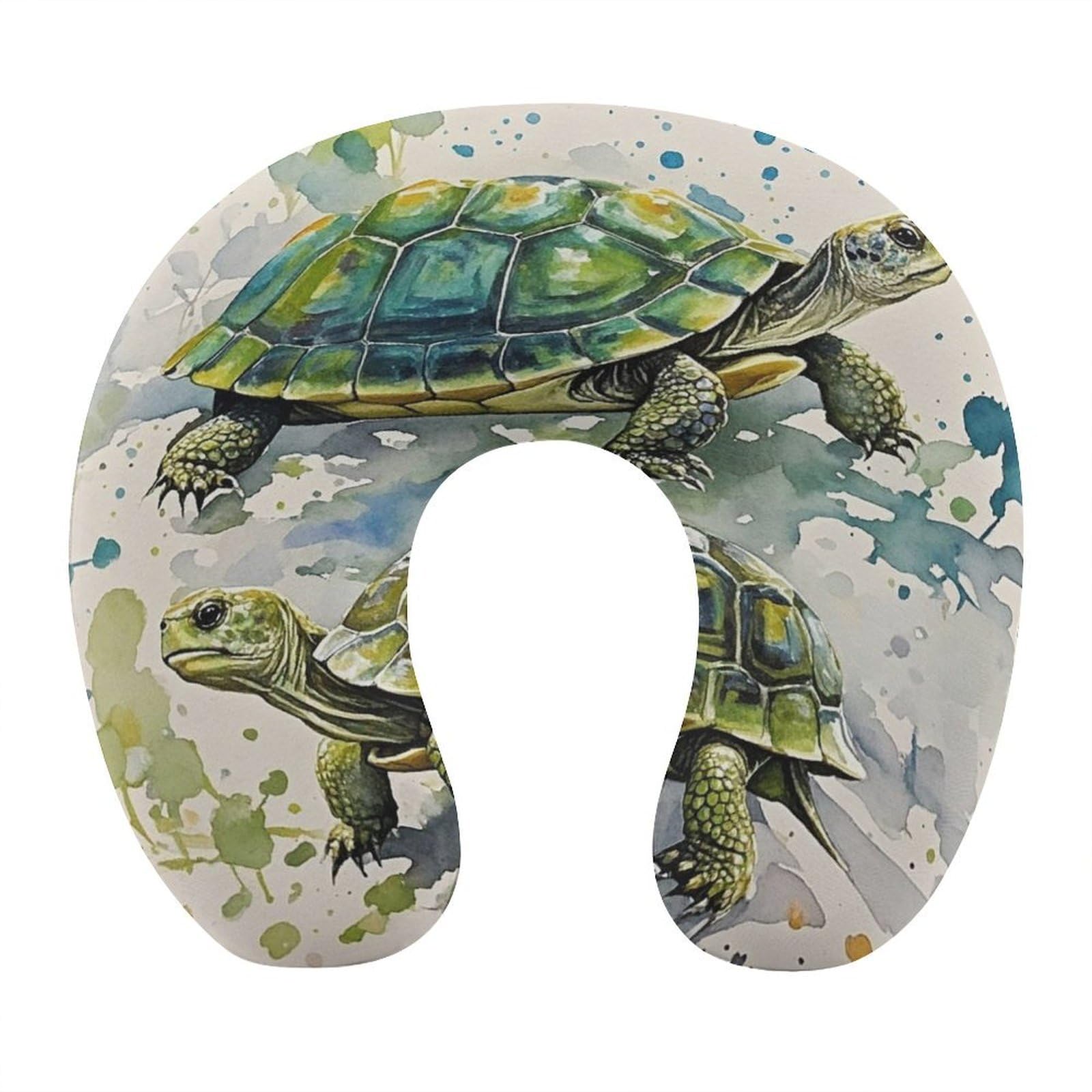 FekiLoot Two Turtles Watercolor Splash Travel Pillow Comfortable U Shape Memory Foam Pillows Neck and Head Support Portable Travel Neck Pillow Suitable for Planes Trains Self-Driving Cars